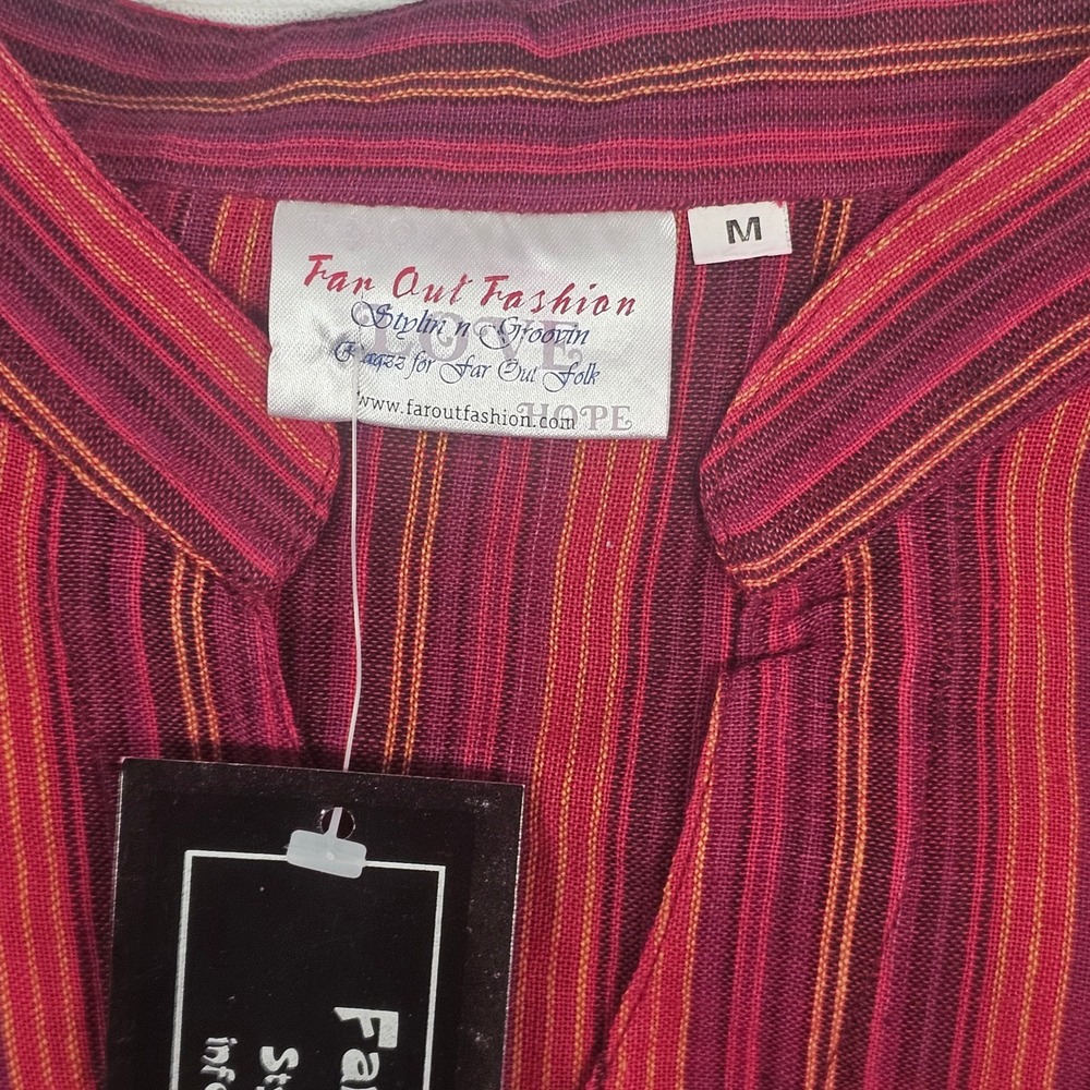 Far Out Fashion Womens Medium Red Burgundy Striped Long Sleeve Boho Top NWT - Picture 2 of 5